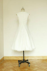 Bridelily Cap Sleeve Chiffon Mini A-line Wedding Dress